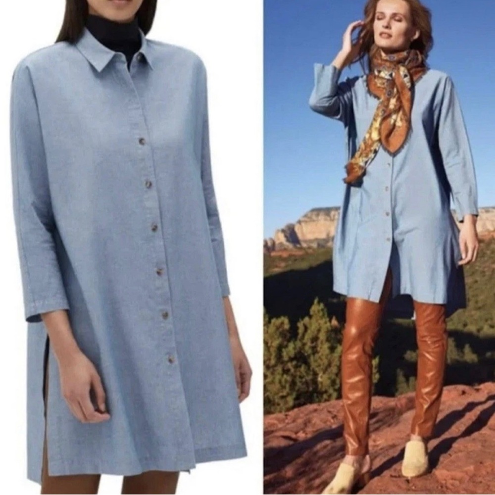 Layfayette 148 Kyrie Oversized Chambray Shirt Dress Tunic SZ M